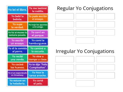 Los verbos en el pretérito: Irregular vs Regular ("Yo" form)