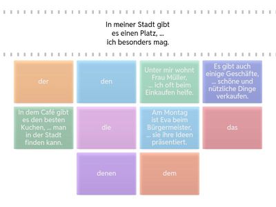 Relativsätze im Nominativ, Akkusativ und Dativ