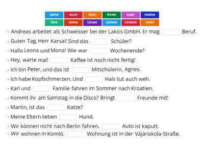 Possessivpronomina - Was fehlt wo?