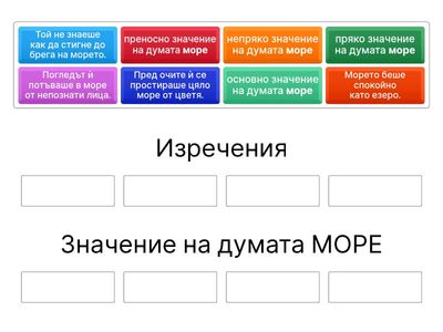Прочетете изреченията и определете думата МОРЕ в основно значение ли е употребена или в преносно.