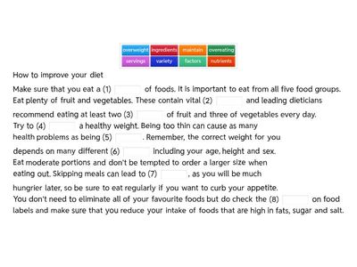 IELTS Vocabulary Diet health Unit 3 Cullen Pauline