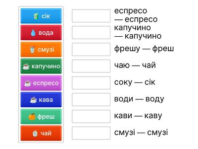 Напої у відмінках (Н/Р/Зн)