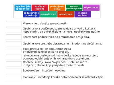 Povežite osobine poduzetnika s odgovarajućim objašnjenjima.