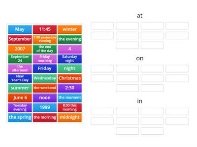 Prepositions - IN / ON / AT - sort