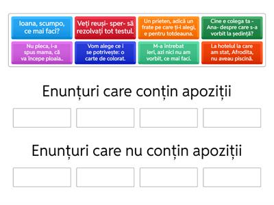 Apoziția. Grupează adecvat enunțurile 