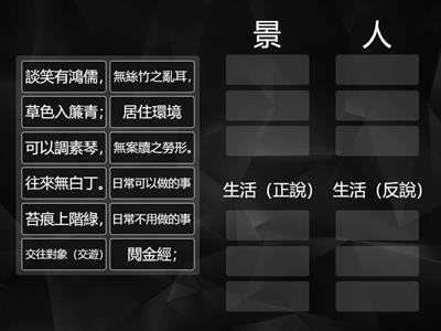 ⑪陋室銘中8句，「作者描寫陋室的角度」與「課文原句」配對