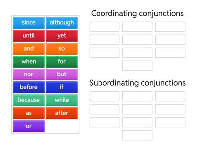 Conjunctions - subordinating and coordinating