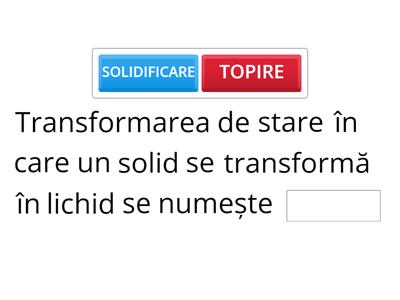 Transformări de stare: topire, solidificare, vaporizare, condensare