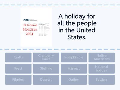 A1-A2 Thanksgiving vocabulary