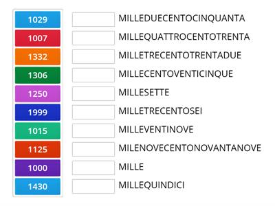  OLTRE IL 1000: abbina numeri e parole