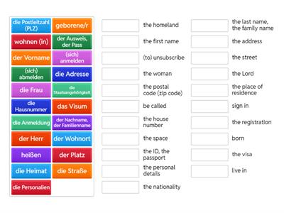 Wortschatzsammlung Personalien Deutsch - Englisch a)