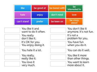 Match up -- likes, dislikes and preferences 