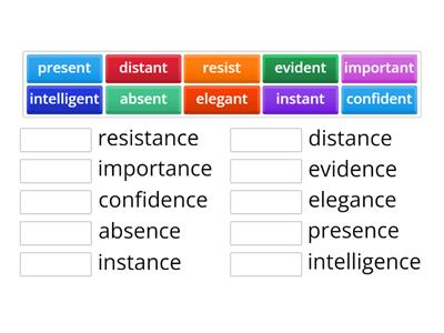Terrence -ant/-ent with -ance & -ence