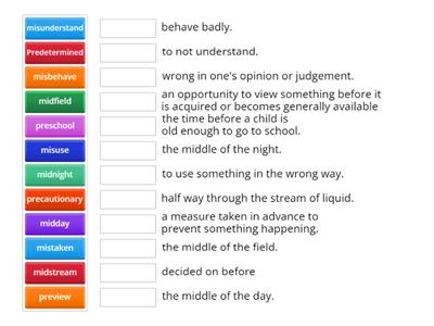 prefix pre, mid and mis