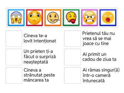 Emoții- Potrivește emoția cu situația corespunzătoare.