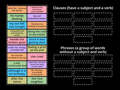  Clauses and Phrases Sorting Activity