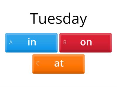 Quiz "Prepositions of time: in/on/at"