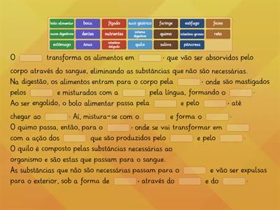 Texto com lacunas sobre o Sistema Digestivo