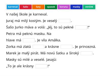 Karneval - čítanie s porozumením