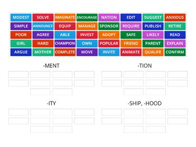 ЕГЭ/Nouns/ -ment, -tion, - ity, -ship/hood