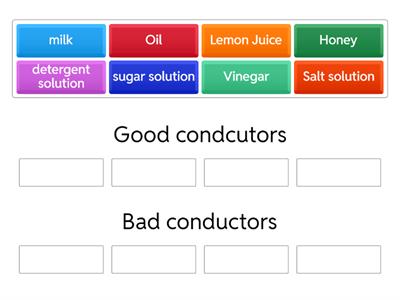 Classify the liquids into good and bad conductors