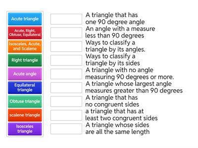 Triangle definitions for classifying by angles and classifying by sides