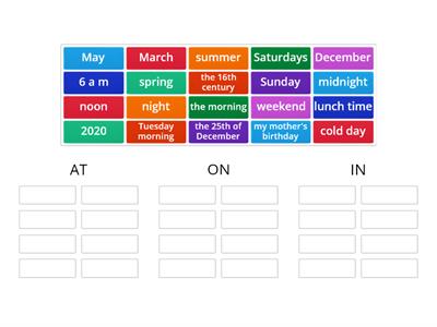 предлоги времени at/in/on