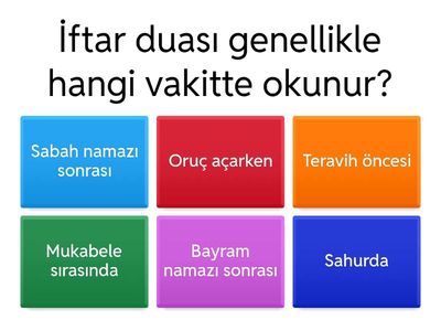 İftar Duası - Teravih - Mubabele ile İlgili Test