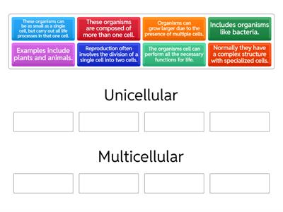 Unicellular vs. Multicellular Study Guide