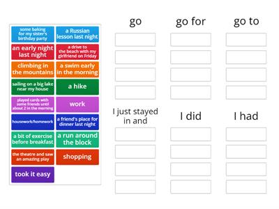 Outcomes Intermediate Unit 4 go/go to/go for/