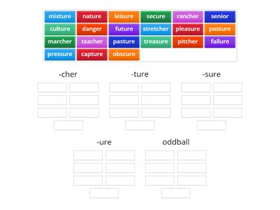 Sort 33: Final Syllable /er/ Spelled -cher, -ture, -sure, -ure