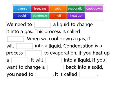 Changes of states of matter - fill in the gaps