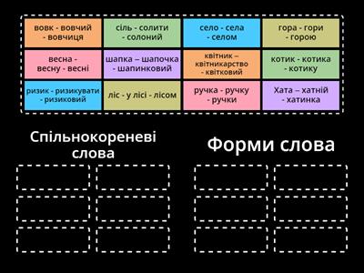 Спільнокореневі слова та форми слова