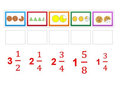 Nối mỗi hình minh họa với hỗn số tương ứng: