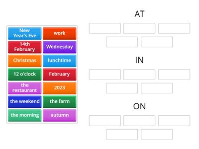 Prepositions (on, in, at)
