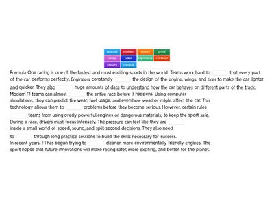 F1 Racing Text Eiken Vocabulary