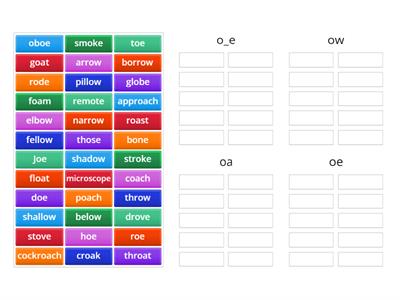 Long O sort- o_e, ow, oa, oe
