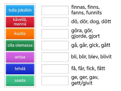 Epäsäännölliset verbit be - göra