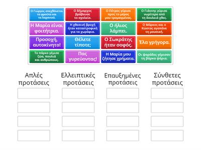 Βάλε τις προτάσεις στην σωστή ομάδα ανάλογα με τη δομή τους.