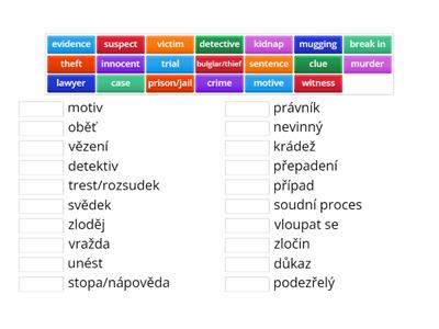Crime Vocabulary (match Up) 8th grade