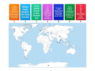 GEOGRAPHY-LOCATE THE FOLLOWING PLACES WITH THE GIVEN CLUES IN WORLD MAP