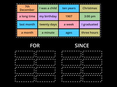 Since/for time expressions