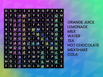 Drinks - wordsearch