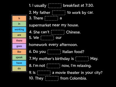 Stage 2 - A1  Complete the Sentences - English I & II