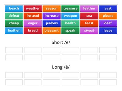 LIfTT Sorting task <ea> pronounced as /ĕ/ or /ē/ 