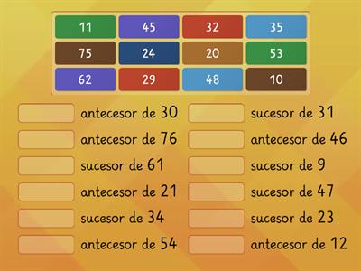 Antecesor y sucesor números hasta 100