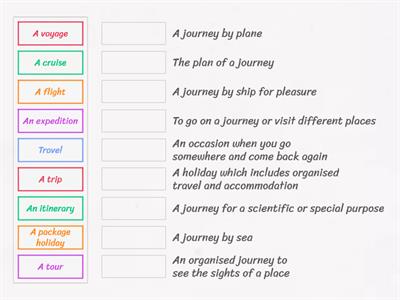 FCE Travel vocabulary matching task