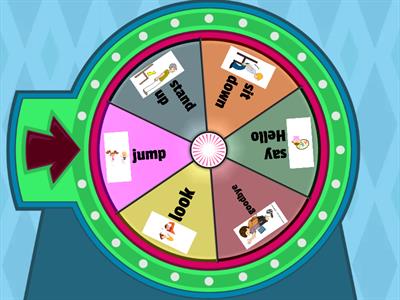 hello, bye, sit down, stand up, look, jump