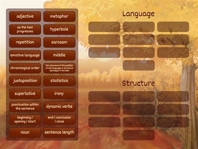 Categorise the language and structure techniques