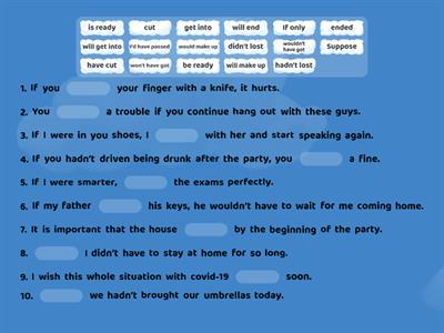 Conditionals and subjunctive mood. You have to fill the gaps. There are extra word combinations.